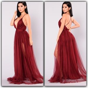 Wine Red Mesh Dress perfect to use as a cover up.
